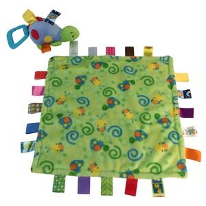 Taggies Baby Security Blanket & Turtle Clip On Toy Set Green Yellow Swirl Lovey